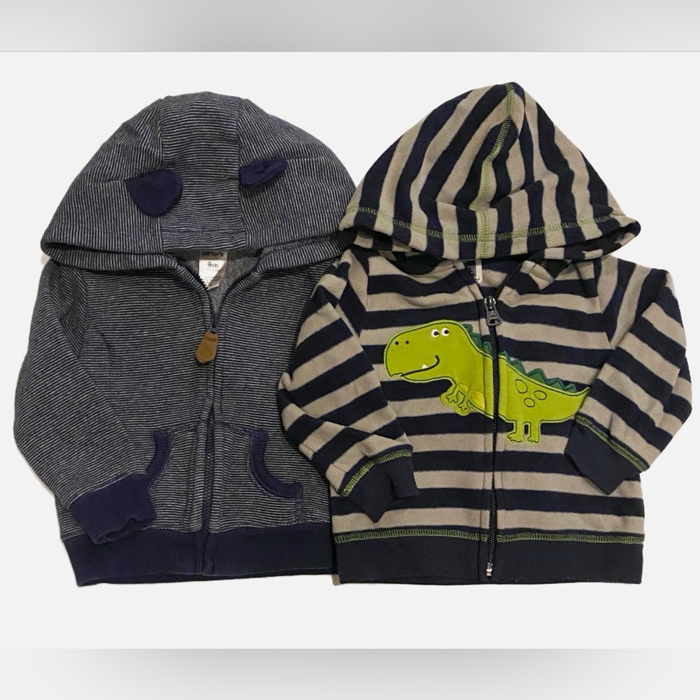 Carters Bundle - 2 Hoodies Navy Stripes and Dino - 9 months